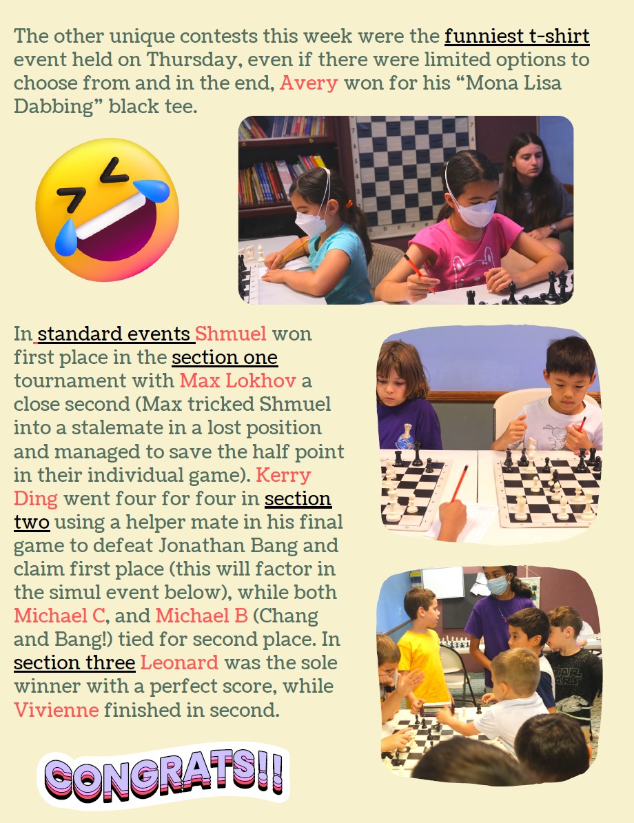 2022 SCHOLASTIC SUMMER CHESS CAMP Teaneck Week 2